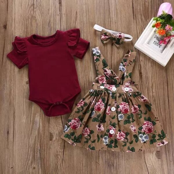 Baby girls' Rompers Sets Petal Sleeve Jumpsuit Floral Strap Dresses