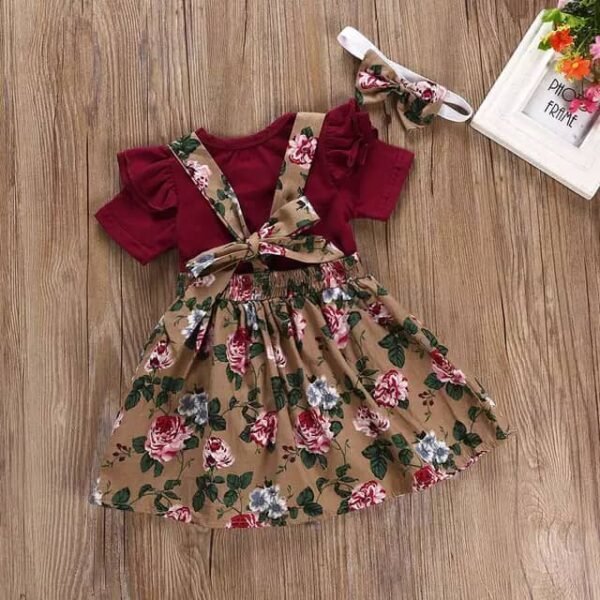 Baby girls' Rompers Sets Petal Sleeve Jumpsuit Floral Strap Dresses - Image 2