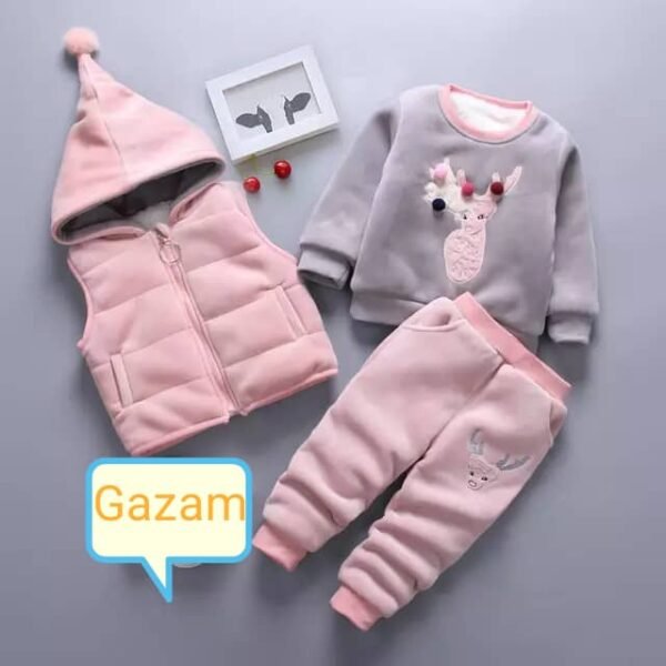 Stylish Baby Clothing Sets Winter Auturmn Children Outfit, Girls Pant + Sweater + Hooded Vest 3Pcs. (hot sale)