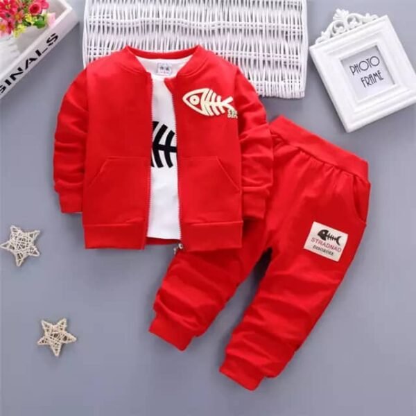 3 Pieces Boys Clothing Set. Shirt+Zipper Coat+Pants Fish Painting - Image 2