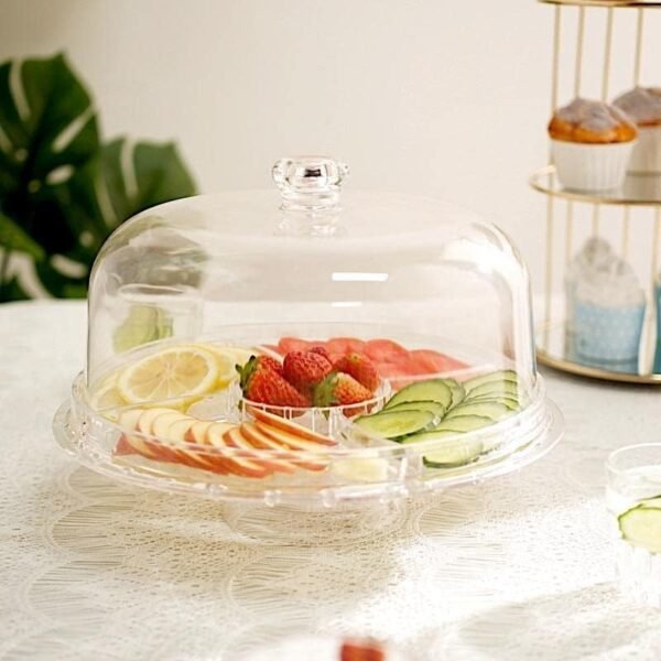 Royalford Tebery 3-in-1 Acrylic Cake Stand Cake Plate with 12”Dome Multi-Function Serving Platter, Salad & Punch Bowl - Image 9