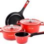 Royalford 6piece Cast Aluminium Cookware Set, Red, Cast Aluminium, Non Stick Coated Interior, Fry Pan, Casserole, Saucepan, Model RF9845