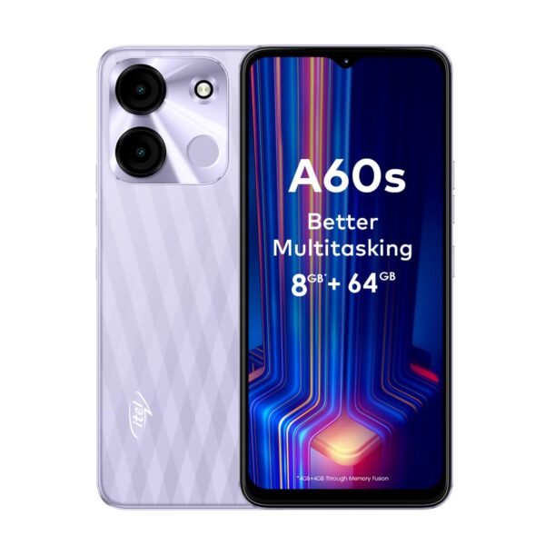 itel A60s (4GB RAM + 64GB ROM, Up to 8GB RAM with Memory Fusion | 8MP AI Rear Camera | 5000mAh Battery with 10W Charging | Faceunlock & Fingerprint