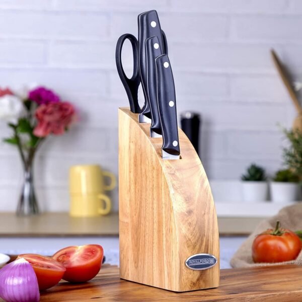 Royalford 5Pcs Kitchen Tool Set - Potable Block, Stainless Steel, Black, 3 Piece Knife, Kitchen Knife Utensil Set with Scissor and Knife Block - Image 3