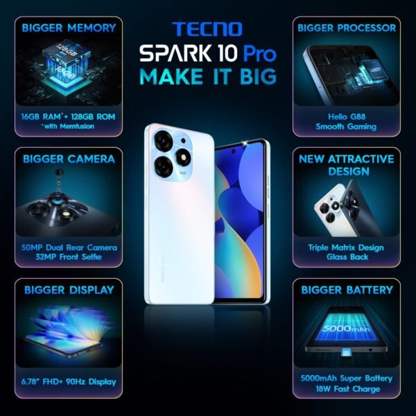 TECNO Spark 10 Pro (16GB RAM,256GB)| 32 MP Selfie Camera| Glass Back and Flagship Triple Matrix Design - Image 2