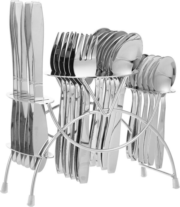 RoyalFord Stainless Steel Cutlery Set with Stand 25-Piece Set. 100% Food-Grade Suitable for Dining Table, Home and Restaurant Kitchen Accessories, Model RF10790