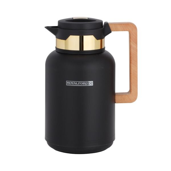 Royalford Double Wall Vacuum Jug With Wooden Handle, 1L| Thermal Insulated Airpot | Keep Drinks Hot/ Cold | Asbestos-Free Pink Glass Inner | Portable & Leak Proof Thermal Flask, Model RF10172