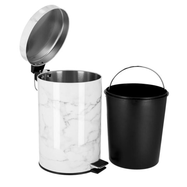 Royalford 20L Marble Design Dust Bin - Portable Light Weight Household Round Rubbish Bin With Ergonomic Design & Compact Lid | Comfortable Handle| Perfect For Bathroom, Kitchen, Office & More, Model RF9584